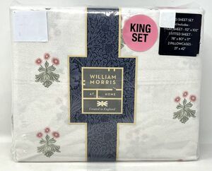 William Morris Woodland Floral Coral Pink King Sz Sheet Set Cotton Percale NIP